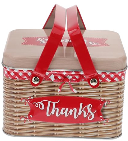 Hemobllo Caja De Lata Roja Para Galletas y Con Diseño De Caja Portátil Con Asa Decorativa y Sellada Para Fiestas y Almacenamiento Seguro De Alimentos