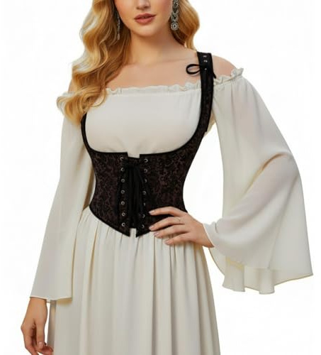 HilyBony Womens Renaissance-Corset-Top - Floral Lace-Up Gothic-Underbust-Bustier Fairycore-Shapewear