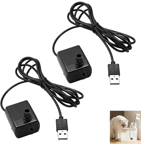 2 Piezas Mini Bomba Agua Sumergible, Mini Bomba Agua USB 5V Ajustable, 1–3W 200 L/H Ultra Silenciosa, Bomba Pequeña para Fuente de Mascotas, Acuario y Pecera, Estanque, Hidroponía, Interior y Exterior