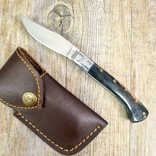 Generico COLTELLO 17 CM lama SARDEGNA SARDO arburesa MANICO CORNO DI Montone scuro fodero cuio personalizabile come immagine