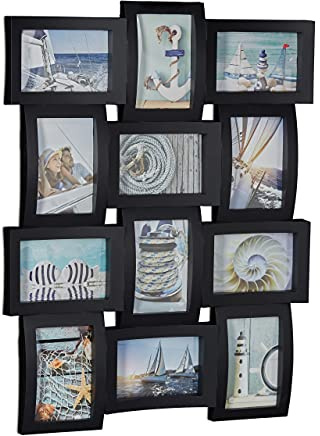 Relaxdays Bilderrahmen 12 Fotos, Galerierahmen für Collagen, Mehrfachbilderrahmen, HBT: 60,5 x 47,5 x 3,5 cm, schwarz