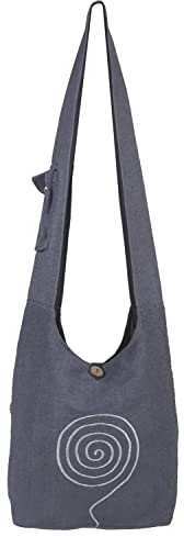 Vishes - Umhängetasche aus langlebiger, handgewebter Baumwolle mit aufgestickter Spirale - Unisex grau
