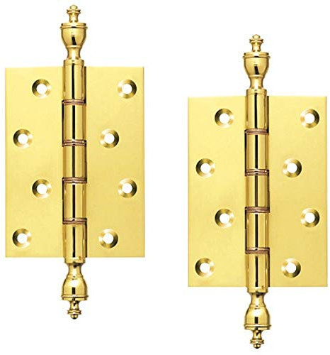 S & S International Brass Finial Hinges 4 | Pair | Polished Brass | Door Cabinets Cupboard Fancy Solid | Durable & Strong
