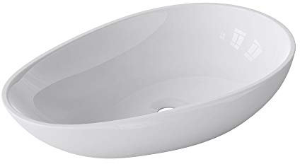 Mai & Mai Waschbecken oval Aufsatzwaschbecken aus Mineralguss in Weiß glänzend ohne Hahnloch und Überlauf Col809