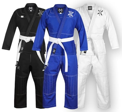 FightX BJJ Gi for Men & Women Brazilian Jiu Jitsu GI Lightweight Suit with Free Belt (Blue, A4)