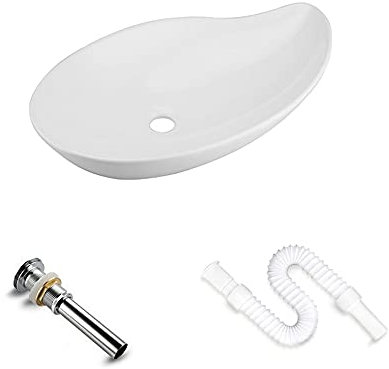 Arbeitsweise Waschbecken Badezimmer Waschbecken Oval Runde Schüssel Top Keramik Waschbecken Modernes Design 25,7 * 15.27 * 4,72 (Oval rund) mit Abflussschlauch und Abfall