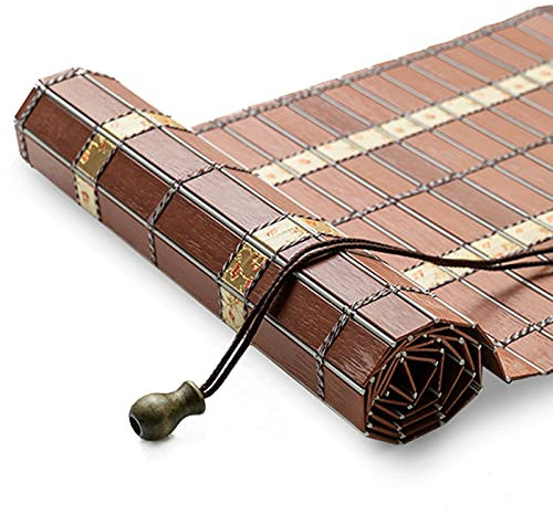 Bambusrollo PVC-Flachgewebe-Sonnenfilter-Rollo, 60cm / 80cm / 100cm / 120cm / 130cm / 140cm Breiter Brauner Verdunkelungsrollo, Einfache Installation für Haus und Garten (Size : W60cm x H60cm)