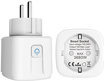Presa Smart Plug WiFi: 16 A Wifi Smart Plug con timer e funzione conto alla rovescia, telecomando app, nessun hub, monitor di alimentazione Smart Socket Switch funziona con Alexa (Wifi, 1 pack)