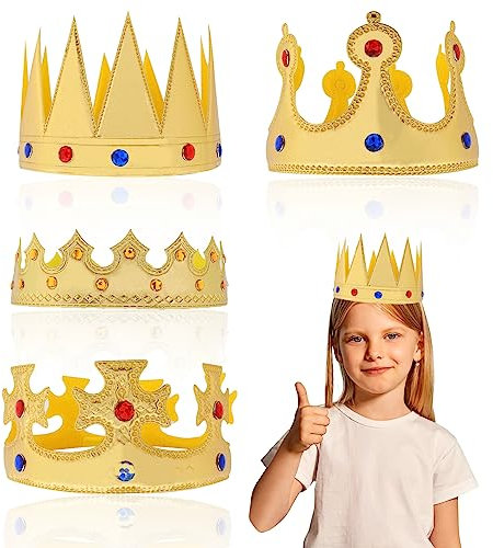 TIESOME Cappello Da Re Corona, 4 Pezzi per Buon Compleanno, Ragazzi e Ragazze, Costume D'oro per Baby Shower, Halloween, Natale