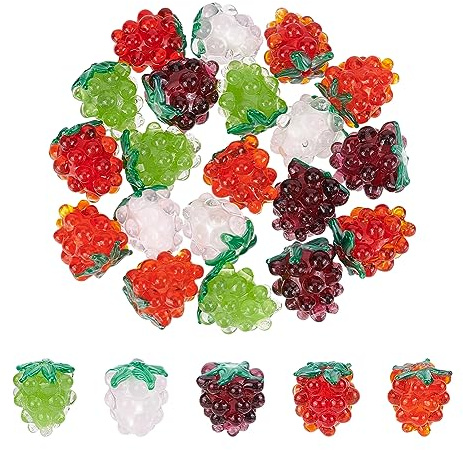 NBEADS 10 stycken 5 färger handgjorda lamparbetspärlor, glas druvor pärlor glas frukt lös lampwork avståndshållare dekorativa pärlor för smycken halsband armband örhängen