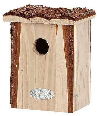 Rivanto® Nistkasten Zaunkönig Rindendach aus Tannenholz, H17 x 13,5 x 12,5 cm, natürliches Vogelhaus mit Dach für Wildvögel, aus Holz