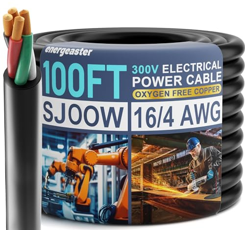 Electric 16/4 SJOOW Bulk Cable-16 Gauge 4 Conductor-Rated for 300V, 13A-Water & Oil Resistant Cable for Industrial & Residential Use-Ideal for Generators,Circuits,Data Centers(100 Foot)