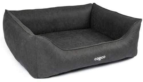 CopcoPet Hundebett Hugo Velourlederoptik Schwarz XXL 125 x 100 cm – Rutschfestes & pflegeleichtes Hundekörbchen – Abwaschbar & formstabil – Für große Hunde, bequemes Hundekissen & Schlafplatz