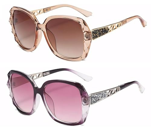 masanoya 2 Pack HD Anti Glare Sunglasses with Polarized Lens for Man and Women UV Protection Trendy Oversized Sun Glasses