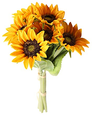 JOROBURO 6 Stück Künstlicher Sonnenblumenstrauß, Künstliche Latex-Sonnenblumen mit Stielen, Fühlen Sich Echt An, Braut und Brautjungfer Halten Blumen in Großen Mengen für Zuhause, Hotel, Büro,(#1)
