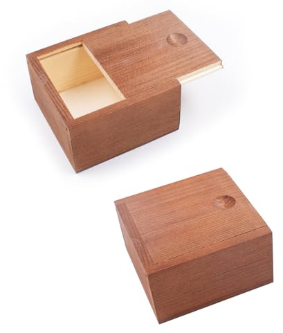 JINGHANGER 2 Stück Holz Geschenkbox mit Schiebedeckel Klein Aufbewahrungsbox Holzkiste mit Deckel Dekoration Geschenkkiste 9x9x5 cm
