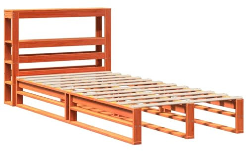 vidaXL Massivholzbett, Holzbett Bett mit Kopfteil, Bettgestell mit Lattenrost, Einzelbett Palettenbett für Schlafzimmer, Wachsbraun 90x190cm Kiefer