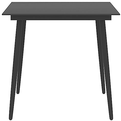 HETFTJN Kleiner Beistelltisch Biertischgarnitur Campingtisch Klein Terrassentisch - Garten-Esstisch Schwarz 80x80x74 cm Stahl und Glas für Speisesaal Balkon Innenhof Garten