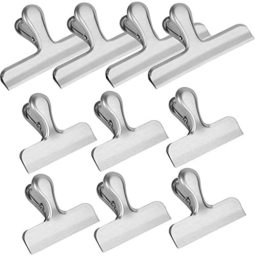 Pinces à Sacs en Acier Inoxydable, Lot de 10 Durable Clips Grips de Fermeture Alimentaire, Papier d'étanchéité Outil pour le Rangement à Cuisine, Bureau, Café Pain Sacs