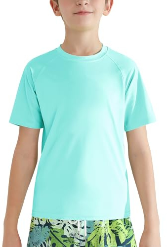 Valcatch Boy's Girls UPF 50+ Rash Guard Swim Shirts, Neon Blue, 11-12Y