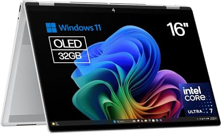HP Omnibook X Flip - Ordenador portátil Convertible de 16 3K OLED táctil (Intel Ultra 7-258V EVO, 32GB RAM, 1TB SSD, Intel ARC Graphics, Windows 11 Home, WiFi 7) Silver - Teclado QWERTY Español