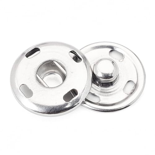 Press Studs Snap Fasteners Sew on 10 Sets, 15mm Metal Sew on Snap Buttons for Clothes Purse Handbag Craft DIY Supplies (Silver)