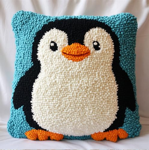 Rqwybcaxn Kit De Bordado De Gancho De Almohada Pingüino De Dibujos Animados 3D Kit De Materiales De Almohada Diy Paquete De Materiales De Ganchillo Alfombra De Hilo De Punto Para Principiantes Kit De