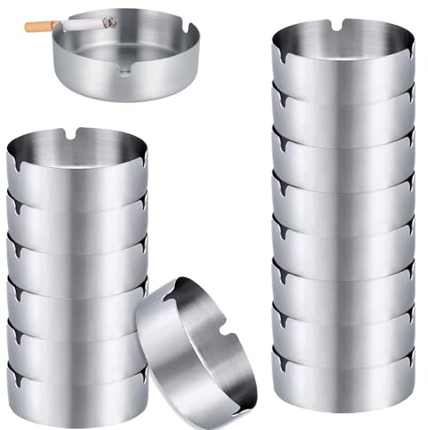Posacenere Rotondo in Acciaio Inox, 16 Pezzi 10cm Posacenere, Posacenere Argento, Moderno Grande Set Posacenere Moderno, Utilizzato in Bar, Ristoranti, Camere da Letto