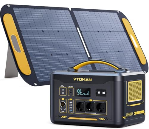 VTOMAN Jump 2200 Portable Power Station with 110W Solar Panel | 2200W Solar Generator (Peak 4400W), 1548Wh LiFePO4 Battery, 12 Outputs, USB QC3.0, 3 AC Sockets, for Camping, Home, Travel