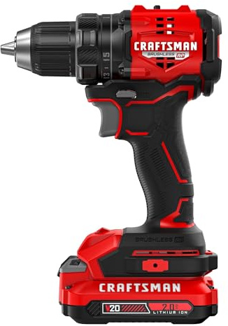 CRAFTSMAN V20 BRUSHLESS RP Compact Drill/Driver, Variable Speeed Trigger, Built In LED, Includes Battery and Charger (CMCD714D1)