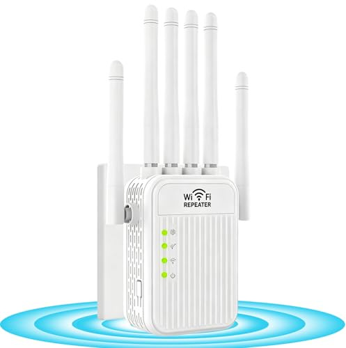 Amplificador Señal WiFi 5G /2.4G Repetidor WiFi Largo Alcance Doble Banda WiFi Extender con 6 Antenas de Alta Ganancia, Puerto LAN, Extensor de WiFi para casa y Oficina,Fácil de Instalar (XS)