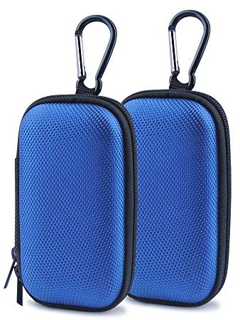 Electronic Organizer Case, 2Pack Portable Clamshell Headphones Cover, Storage Bag Pouch with Metal Carabiner Clip for USB Cable, Charger, Earphones, Memory Cards, U Disk, Lens Filter, Keys, Coins,Blue