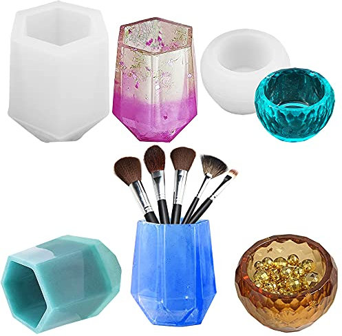 FineGood 2 Stück Tassenharzformen, Epoxidharzformen DIY Kerzenformen Stifthalter Make-up Pinselhalter Silikonformen für Harzguss