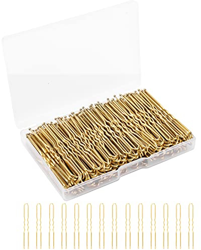 BEoffer U Shaped Hair Pins, 200 Count of Buns Waved Hair Pins for Women Girls with Box for Updos French Twists, Bobby Pins Hairgrip Hair Grip Hairclip Bulk Hair Accessories (Gold, 2.4 Inch)
