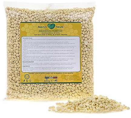 Beauty’s Natural®800g cera brasiliana perle con cera d’api e resina di origine naturale Made in Italy. Cera depilatoria brasiliana senza strisce ideale per depilazione donna e uomo(viso e zone intime)