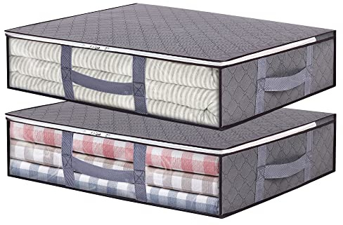Vieshful 2 Pack Unterbettkommode 40L Faltbare Aufbewahrungstasche, Grau | Große Kapazität, mit klaren Fenster verstärkten Griffen Reißverschluss, für Bettdecke Decken Bettwäsche