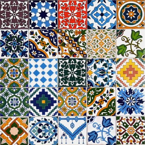 25 Mattonelle Premium Selection in Ceramica Smaltata - Rainbow Colors - 10x10 cm spessore 0,6 cm - Mattonelle Tunisine realizzate con Serigrafia Artigianale - Adatte a rivestimento