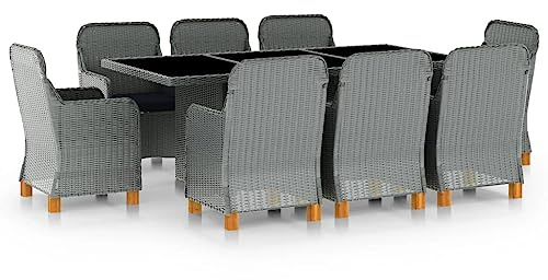 QZZCED Set di mobili da giardino, divano da giardino, set da 9 pezzi, in polyrattan, grigio chiaro, per giardini, terrazze, balconi
