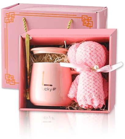 Eowppue Coffret Cadeau Tasse - Un Cadeau Parfait pour Elle, Rempli d'amour, avec Un Ours en Peluche Rose Mignon et Un Coffret Élégant