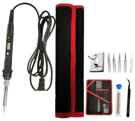 MZZYG Kit de Soldador Juego De Soldador Eléctrico Digital De 80W, Estación De Soldadura De Hierro con Puntas De Fundente De Pasta De Soldar, Bolsa De Herramientas con Soporte(80W Black set1)