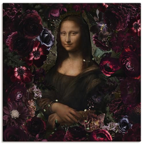ARTLAND Wanddeko Leinwand Bilder Wandbild 100x100 cm Blumen Rosen Gemälde Porträt Mona Lisa Renaissance U5KK