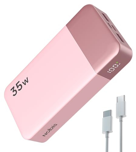 Nobis Cargador Portátil, Fuente de Alimentación Móvil 20000mah, Recarga rápida para Fuente de Alimentación Móvil 35w, Batería con Pantalla Digital para Phone, Android, etc (Rosa)
