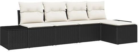vidaXL Garten-Sofa-Set mit Kissen mit Speicher 5 pcs Schwarz und Creme, Garten und Terrasse, Moderne modulare Aufbewahrung, Lounge-Set, anpassbare Möbel, Deck-Sitzgruppe