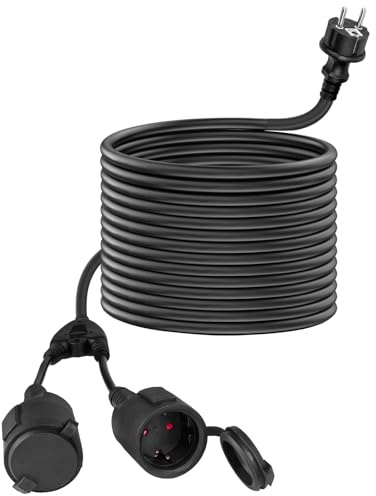WSPIHO Verlängerungskabel mit Schuko Steckdosen 15M,16A 250V Outdoor Mehrfachsteckdose,IP44 Wasserdicht Doppelstecker Außen für Garten, Büro und Zuhause