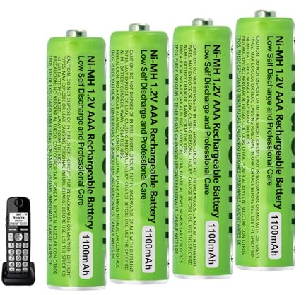 4 Pack AAA Rechargeable Batteries for BT Panasonic Cordless Phones, 1100 mAh High Capacity, 1.2V Low Self-Discharge NiMH AAA Battery 2500 Recharge Cycles