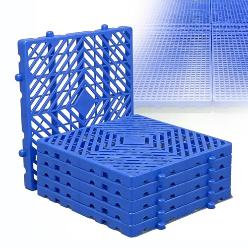 PQXQZ 6 Palets de PláStico Azul Palets Encajables con Rejillas Transpirables Palets Impermeables para Suelos para Garajes Sótanos Supermercados Uso Interior y Exterior(50x50x3cm)