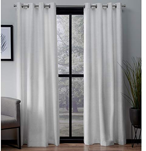 EXCLUSIVE HOME London Textured Linen Room Darkening Blackout Grommet Top Curtain Panel Pair, 54x84, Winter White