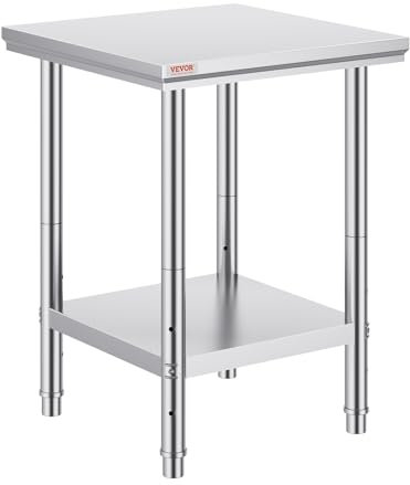 Mophorn Tavolo da lavoro da cucina in acciaio inox, 60 x 60 x 80 cm, piano di lavoro, cucina a 2 ripiani tavolo da lavoro in acciaio inox