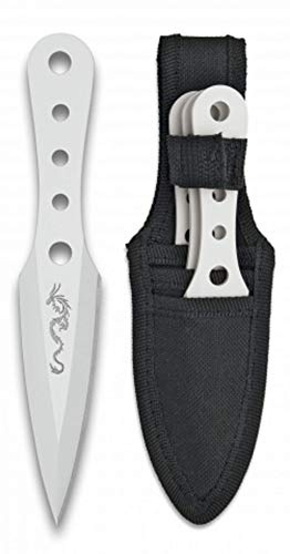 KS-11 *3er* Messerset White Dragon Darts Wurfmesser weiß - robuste Trainingsmesser Kunai Messer mit Nylon Etui schwarz