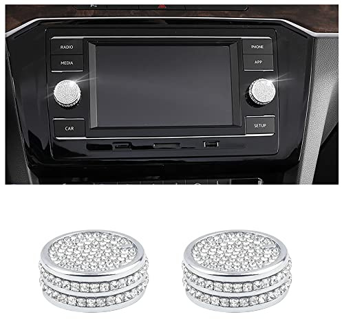 BLINGOOSE für VW Zubehör Glitzer Lautstärkeregler Knopf Aufkleber Dekoration Ring Auto Innenraum Accessoires Volkswagen Golf GTI Tiguan Jetta Atlas Taos Kristall 2 Stücke